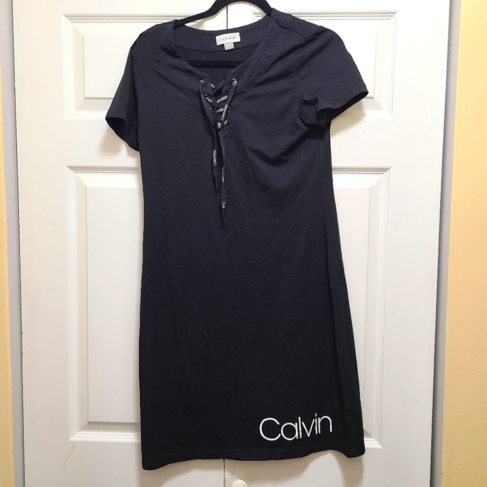 CALVIN KLEIN INDIGO SHORT SLEEVE COTTON T-SHIRT‎ DRESS M